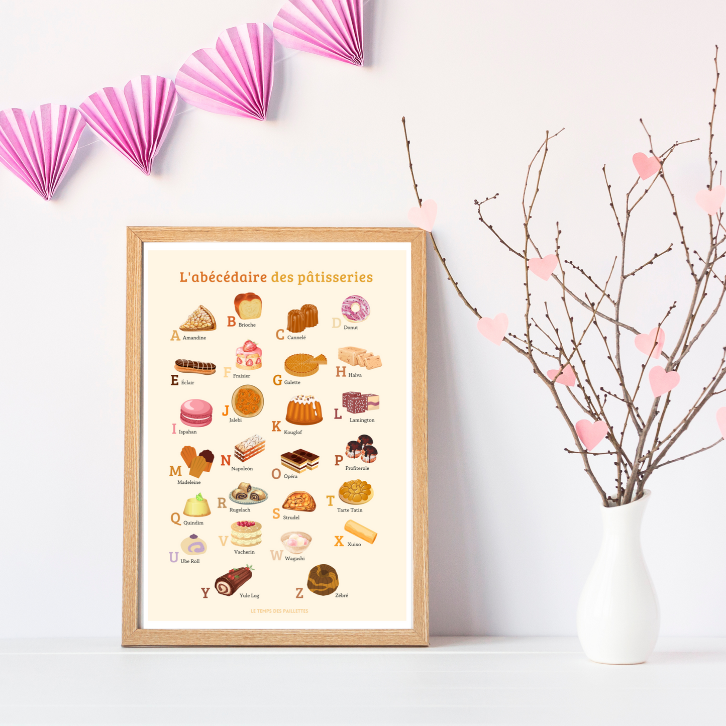 Affiche pâtisserie - ABC des pâtisseries en français - décoration pour boulangerie pâtisserie par Les Petits PDF - Le Temps des Paillettes