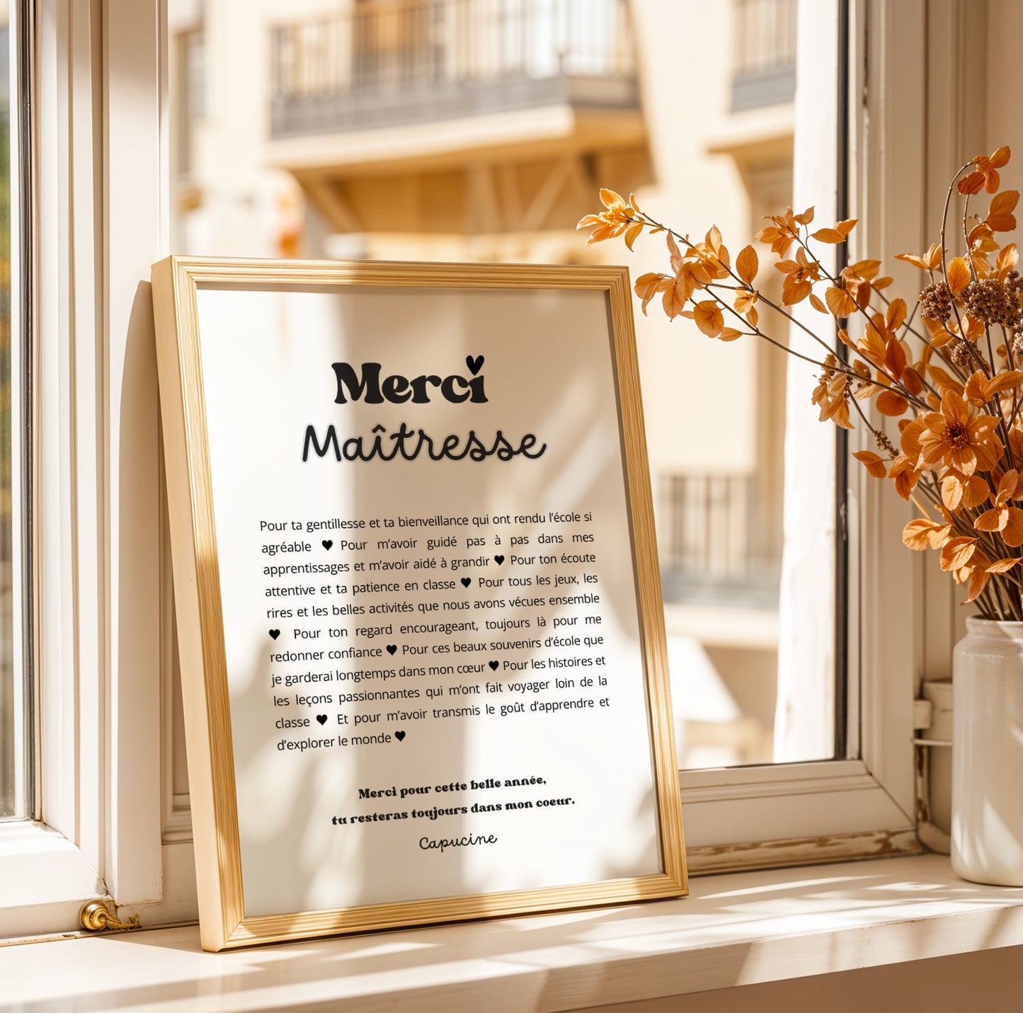 Affiche personnalisée Merci Maîtresse – Cadeau noel maitresse, cadeaude fin d’année scolaire, fête des maîtresses ou remerciement