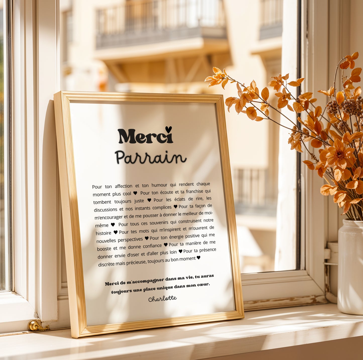 Affiche Personnalisée “Merci Parrain” – Idéal pour Noël, Anniversaire ou Baptême