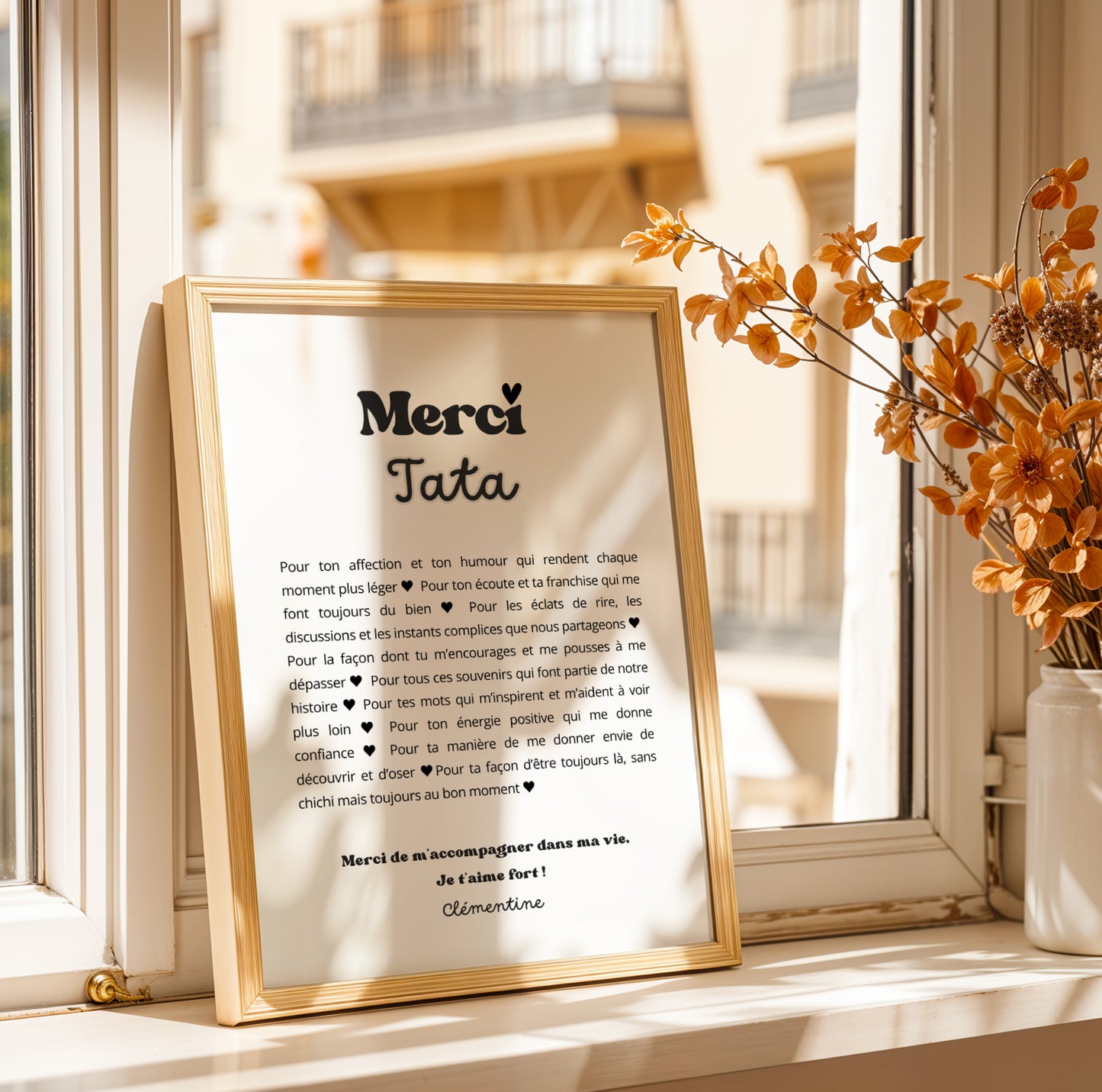 Affiche personnalisée “Merci Tata” – Cadeau Noël, anniversaire ou simple remerciement – Poster et carte personnalisée