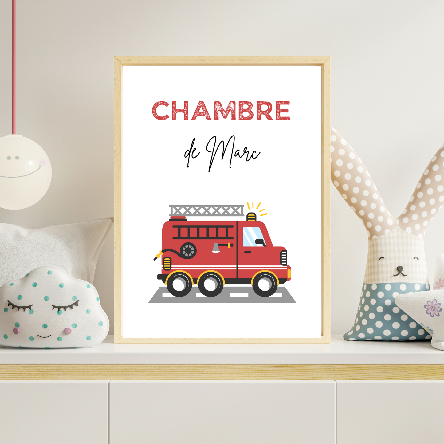 Affiche enfant pompier - Affiche chambre de garçon personnalisé - décoration pompier par Le Temps des Paillettes - Le Temps des Paillettes