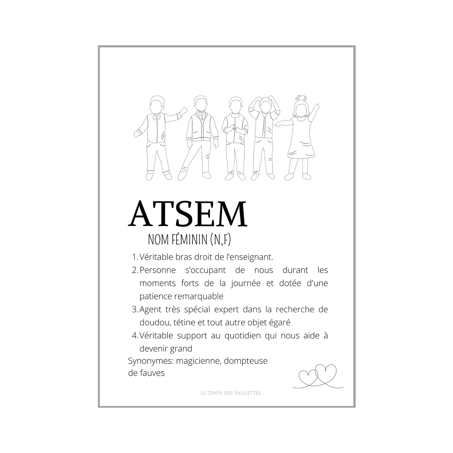 Affiche définition ATSEM personnalisée - cadeau ATSEM personnalisée - cadre ATSEM par Le Temps des Paillettes - Le Temps des Paillettes