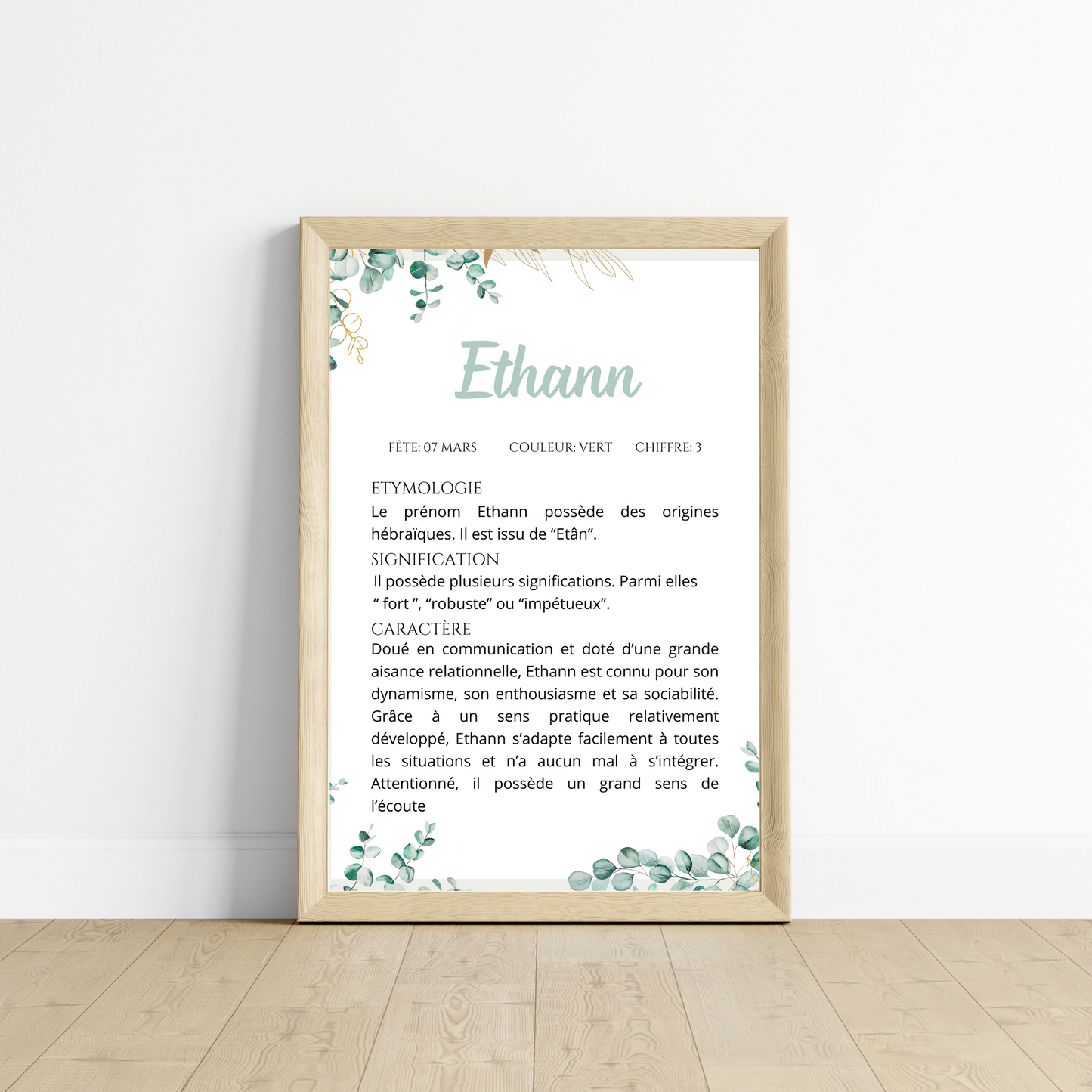 Affiche prénom enfant eucalyptus , étymologie & caractère prénom par Le Temps des Paillettes - Le Temps des Paillettes