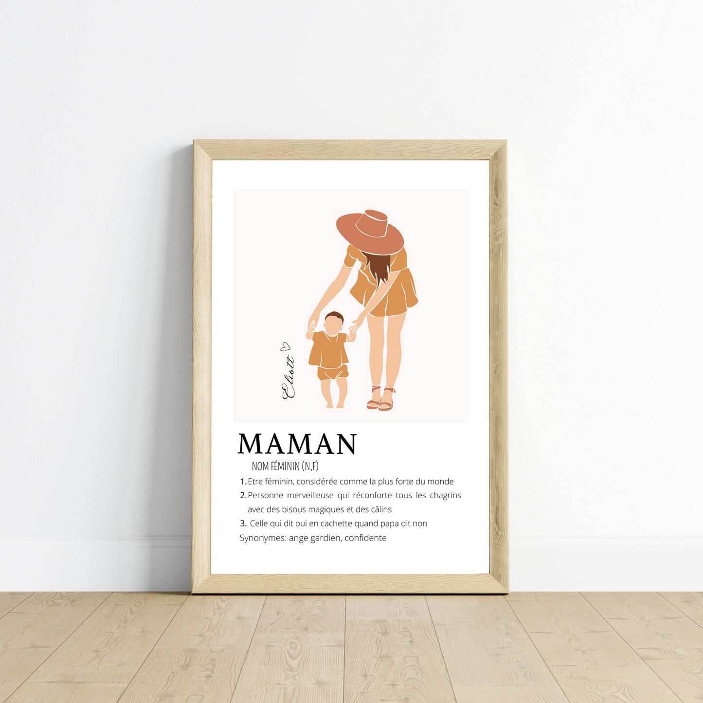 Affiche définition maman personnalisée avec illustration abstract et prénom enfant par Le Temps des Paillettes - Le Temps des Paillettes