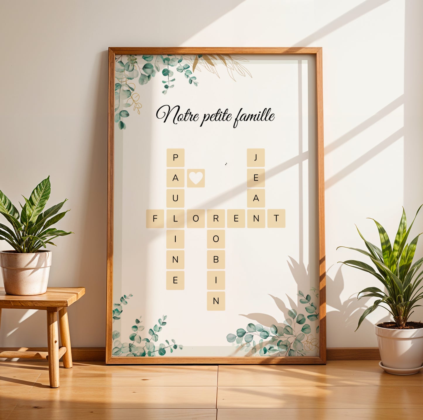 Affiche Scrabble Pêle-Mêle Famille Personnalisée Eucalyptus – Prénoms Entrelacés Cadeau Noël Famille Recomposée - Image 4