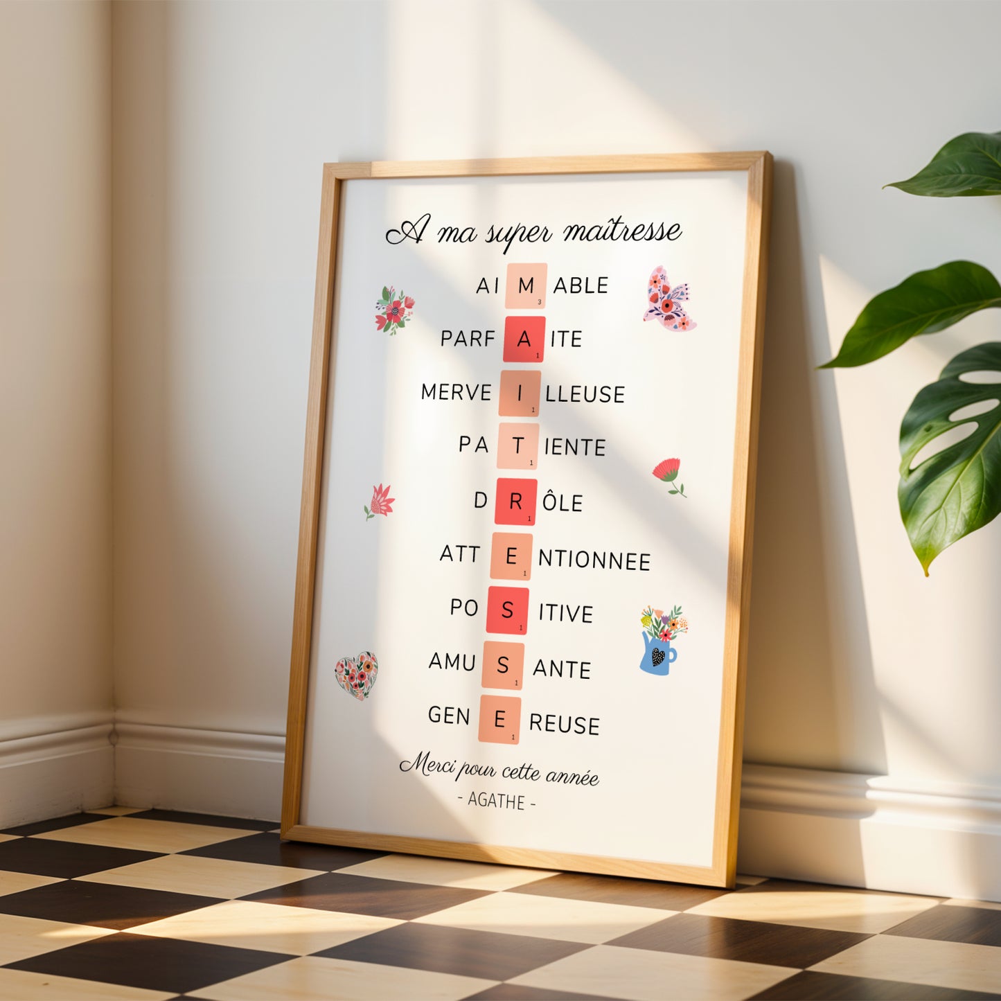Affiche Scrabble Maîtresse Personnalisée – Cadeau Fin d'Année Scolaire Original - Image 5
