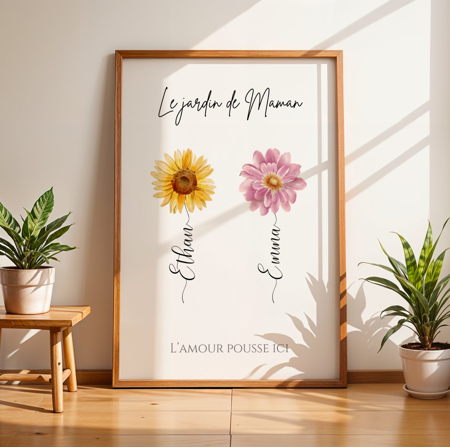 Affiche maman et fleurs personnalisée – Cadeau avec prénoms des enfants