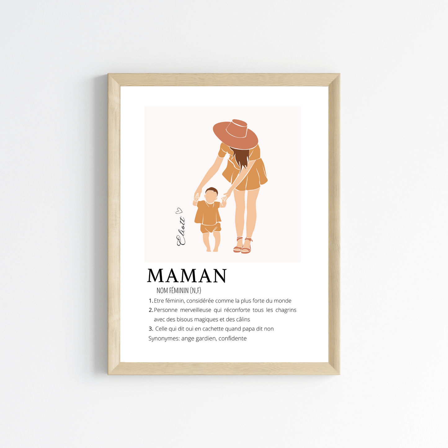 Affiche définition maman personnalisée avec illustration abstract et prénom enfant par Le Temps des Paillettes - Le Temps des Paillettes