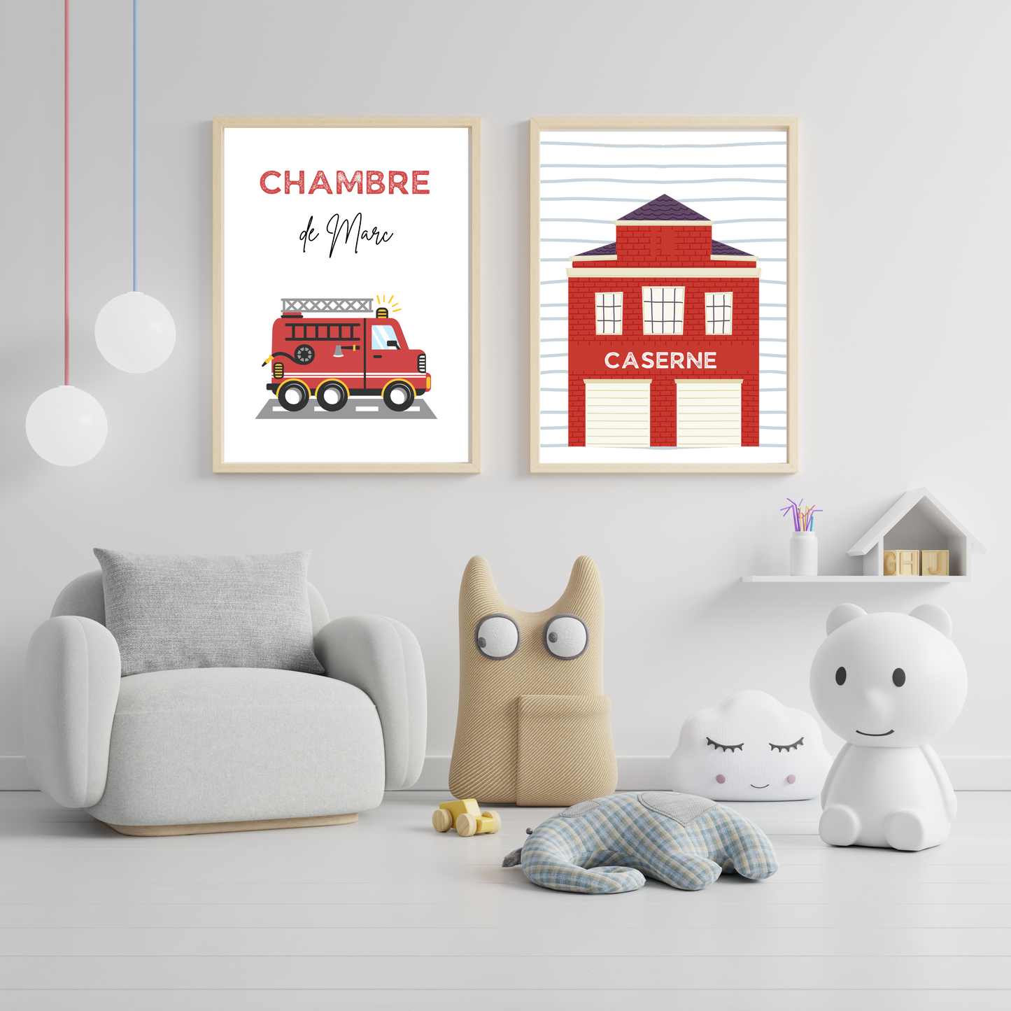 Affiches enfant pompier - Affiche chambre de garçon personnalisé - décoration pompier par Le Temps des Paillettes - Le Temps des Paillettes