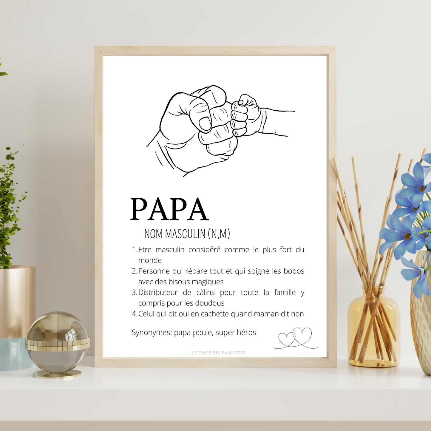 Affiche définition papa et single line - Cadeau papa - Cadeau fête des pères par Le Temps des Paillettes - Le Temps des Paillettes