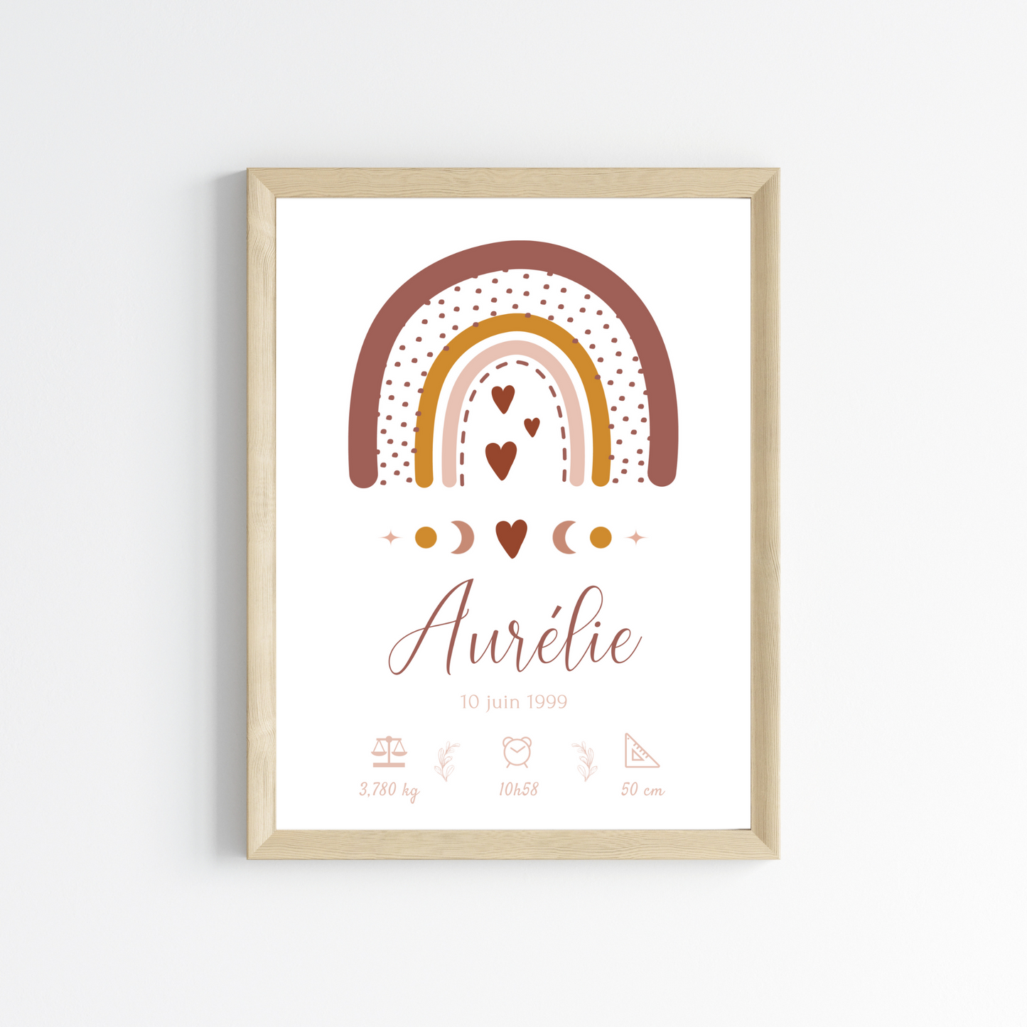 Affiche bébé arc en ciel bohème - cadeau naissance personnalisé terracotta par Le Temps des Paillettes - Le Temps des Paillettes