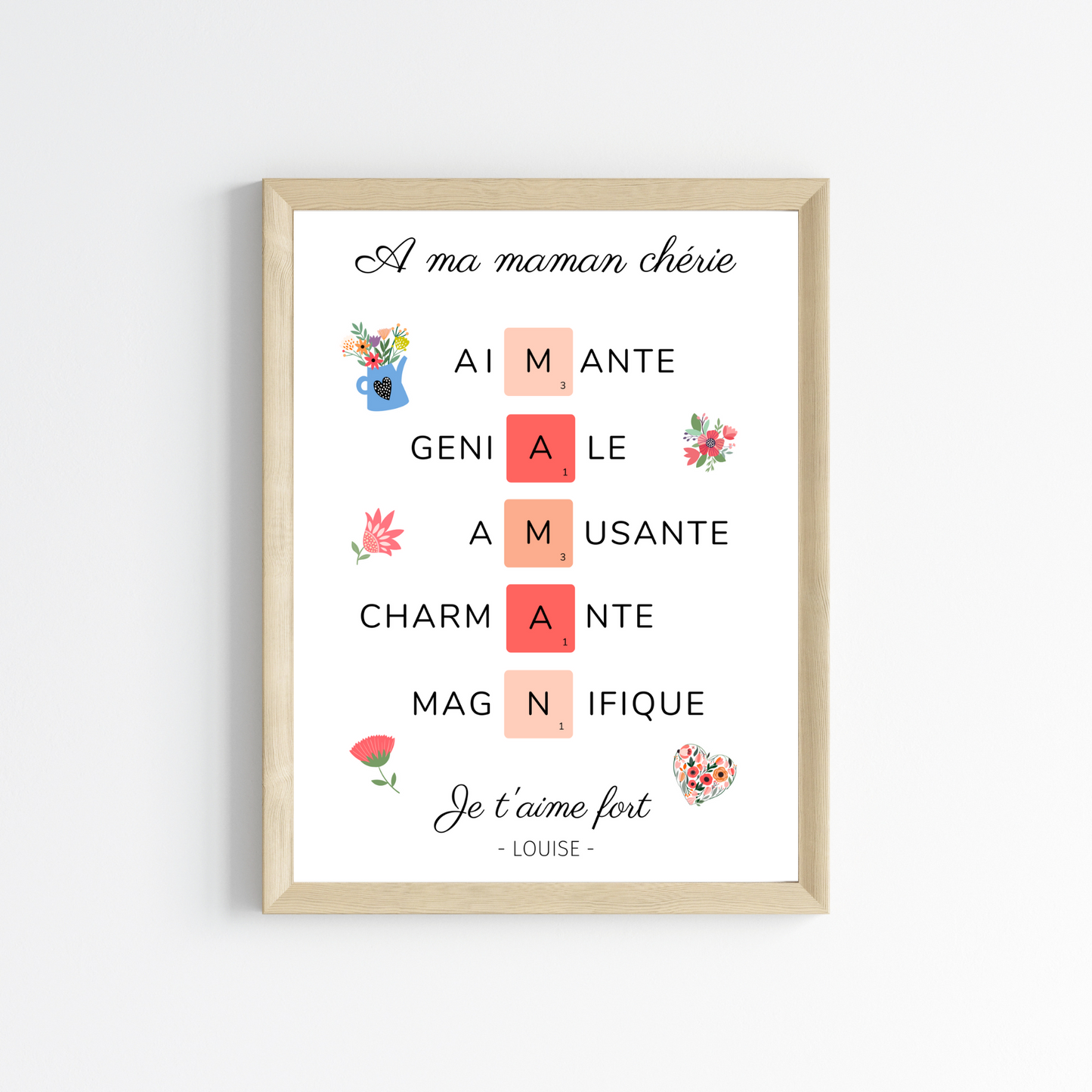 Affiche maman scrabble personnalisée - Cadeau fête des mères - cadeau pour maman par Le Temps des Paillettes - Le Temps des Paillettes