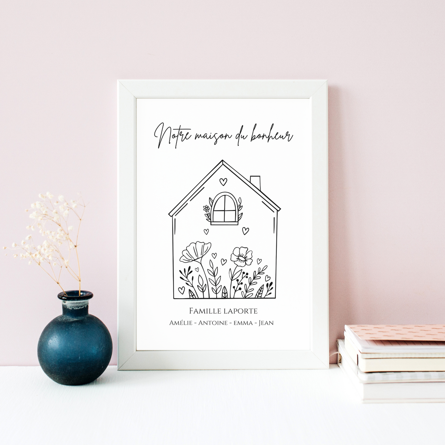Affiche famille minimaliste, Affiche Maison personnalisée avec prénoms - Cadeau personnalisé par Le Temps des Paillettes - Le Temps des Paillettes