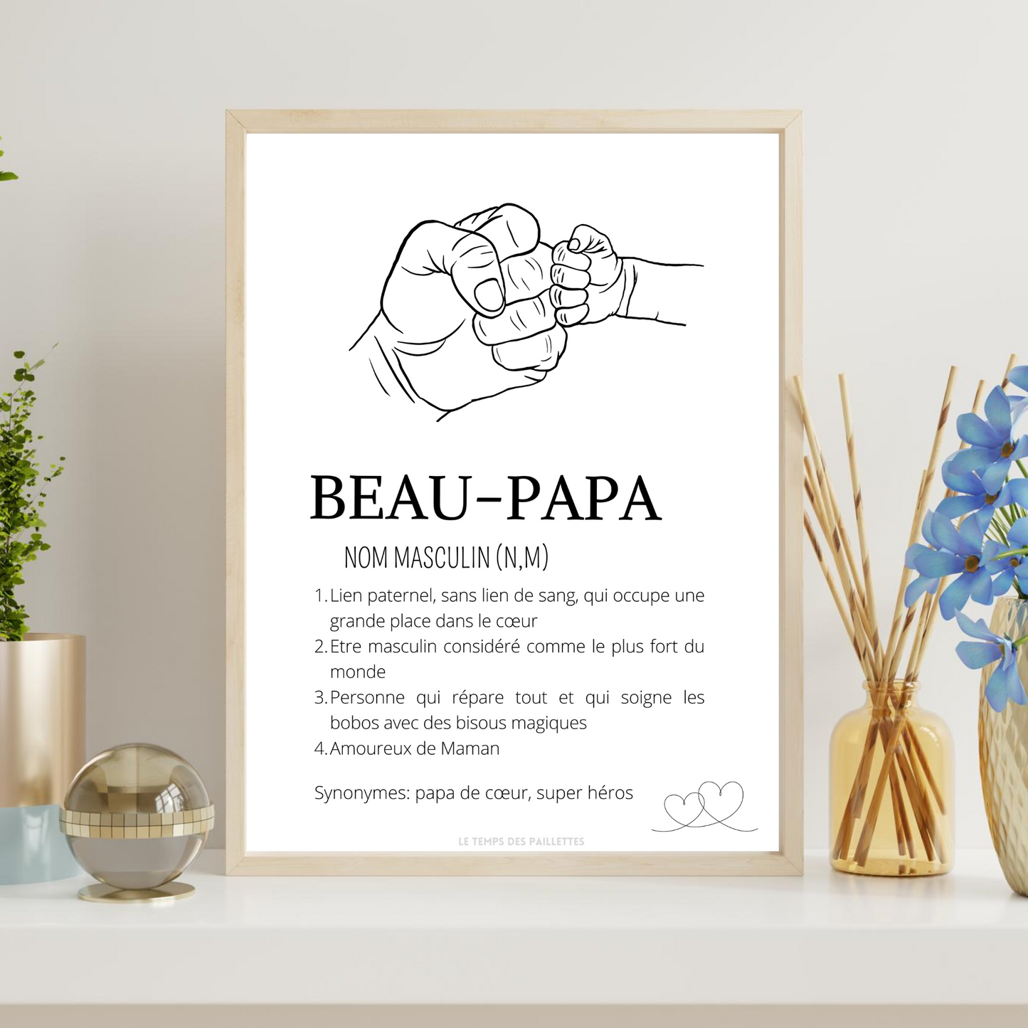 Affiche définition Beau père et single line - Cadeau beau papa - Cadeau fête des pères par Le Temps des Paillettes - Le Temps des Paillettes