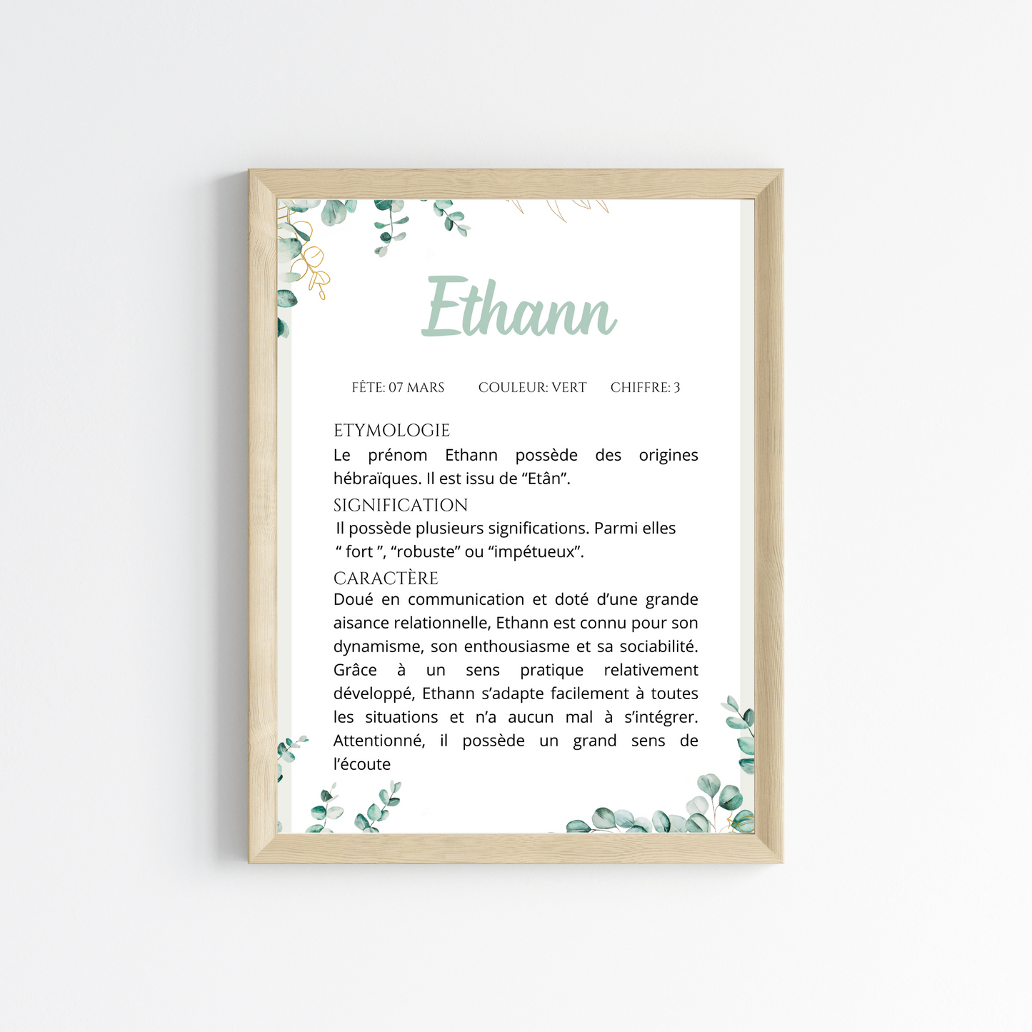 Affiche prénom enfant eucalyptus , étymologie & caractère prénom par Le Temps des Paillettes - Le Temps des Paillettes