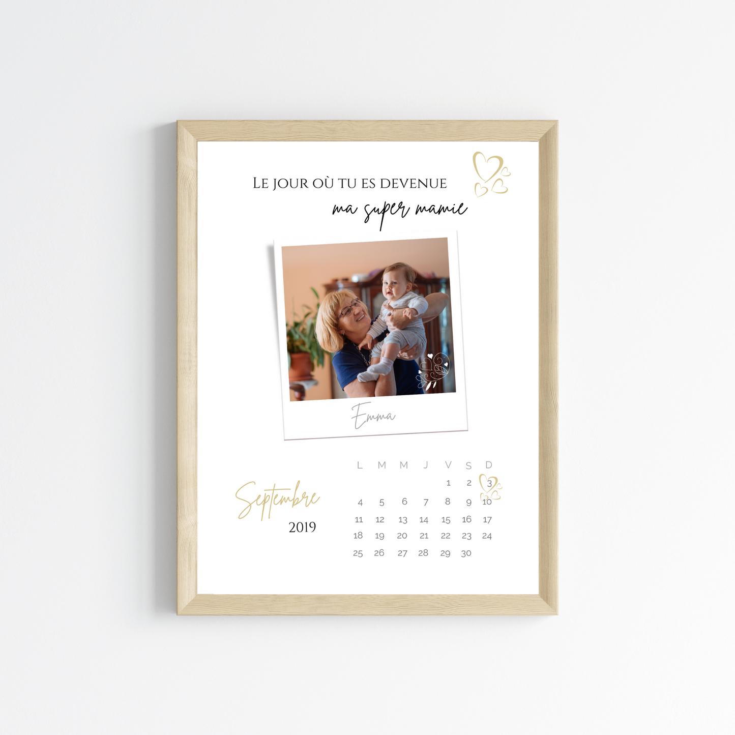 Affiche mamie et date de naissance - Affiche mamie personnalisée avec photo - cadeau mamie et petits enfants par Le Temps des Paillettes - Le Temps des Paillettes