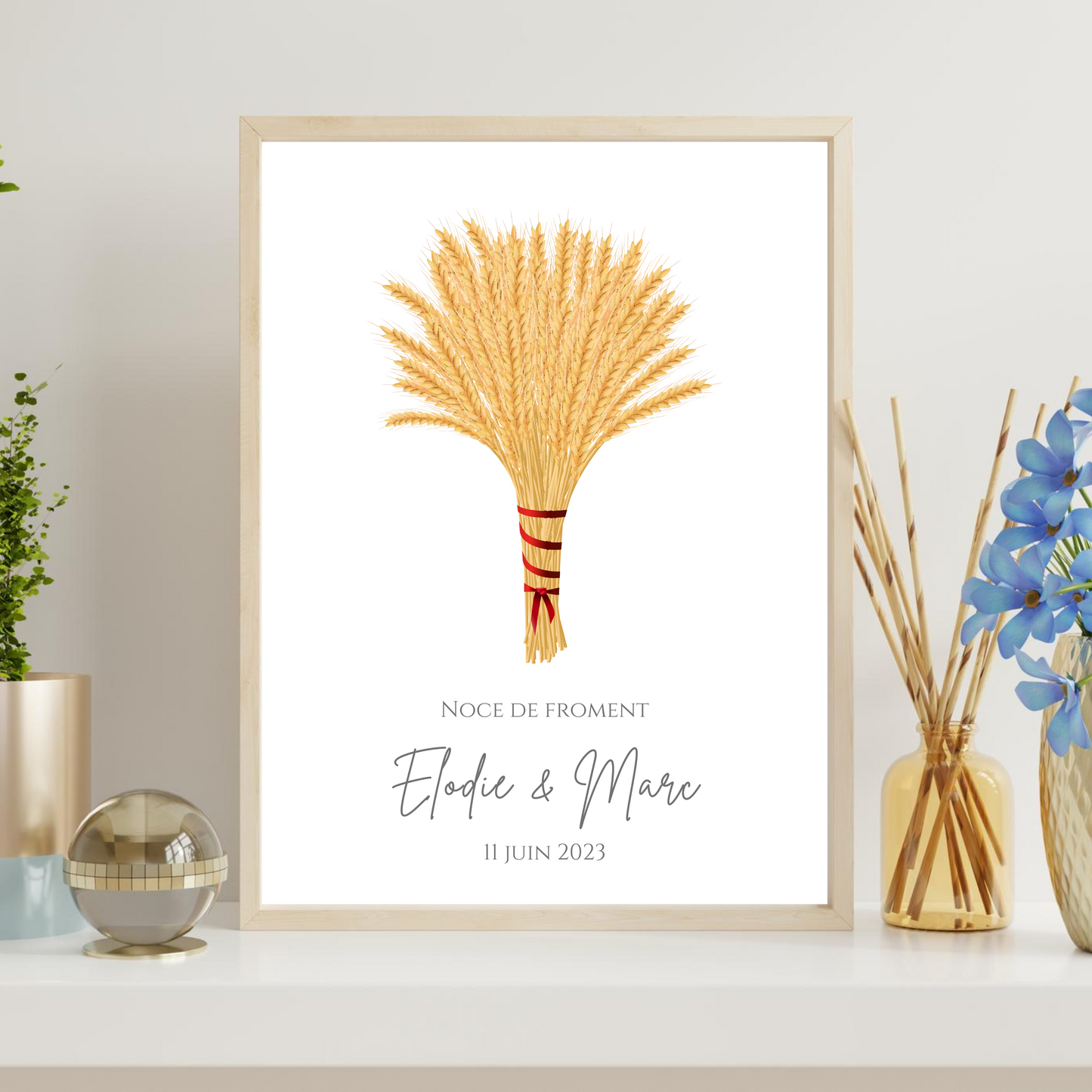 Affiche couple noce de froment - 3 ans de mariage - affiche anniversaire de mariage par Le Temps des Paillettes - Le Temps des Paillettes