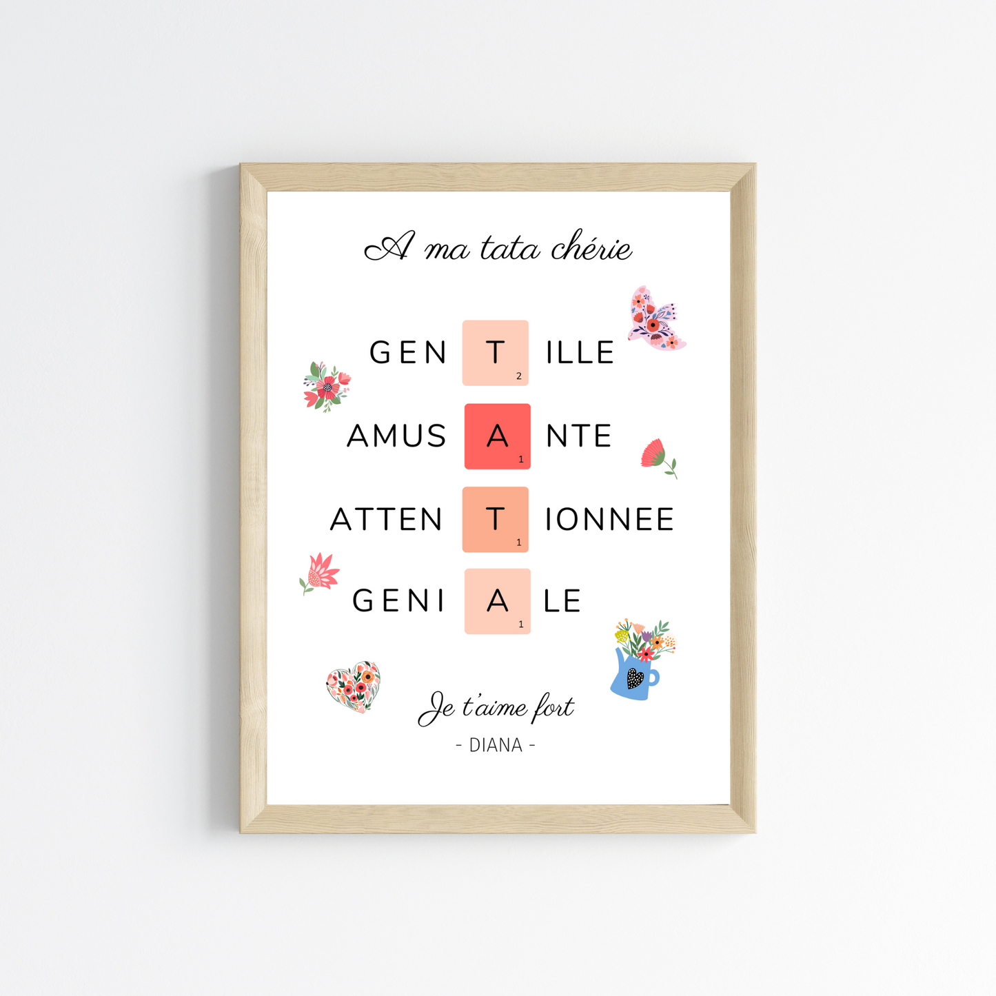 Affiche tata scrabble personnalisée - cadeau pour tata personnalisé par Le Temps des Paillettes - Le Temps des Paillettes