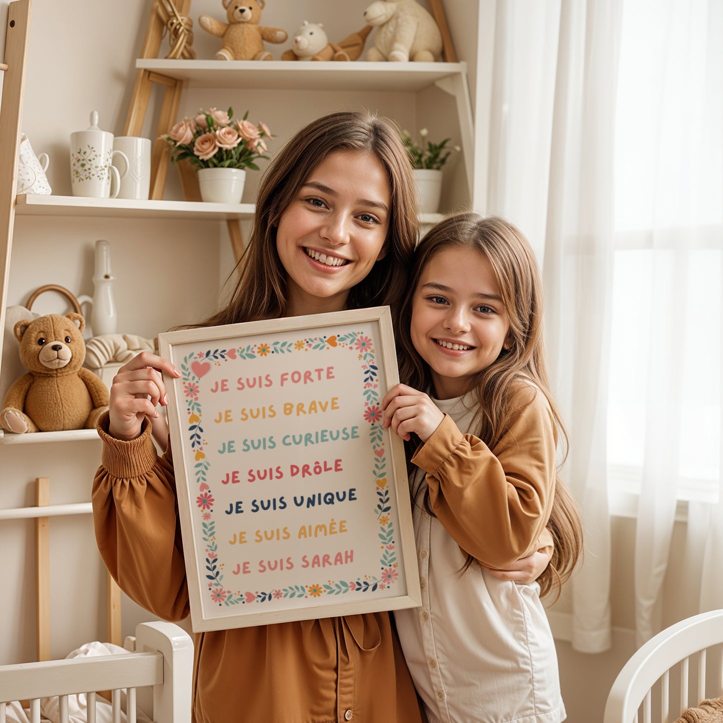Affiche d'affirmations positives personnalisée pour filles, décoration de chambre de filles avec fleurs et couleurs pastel
