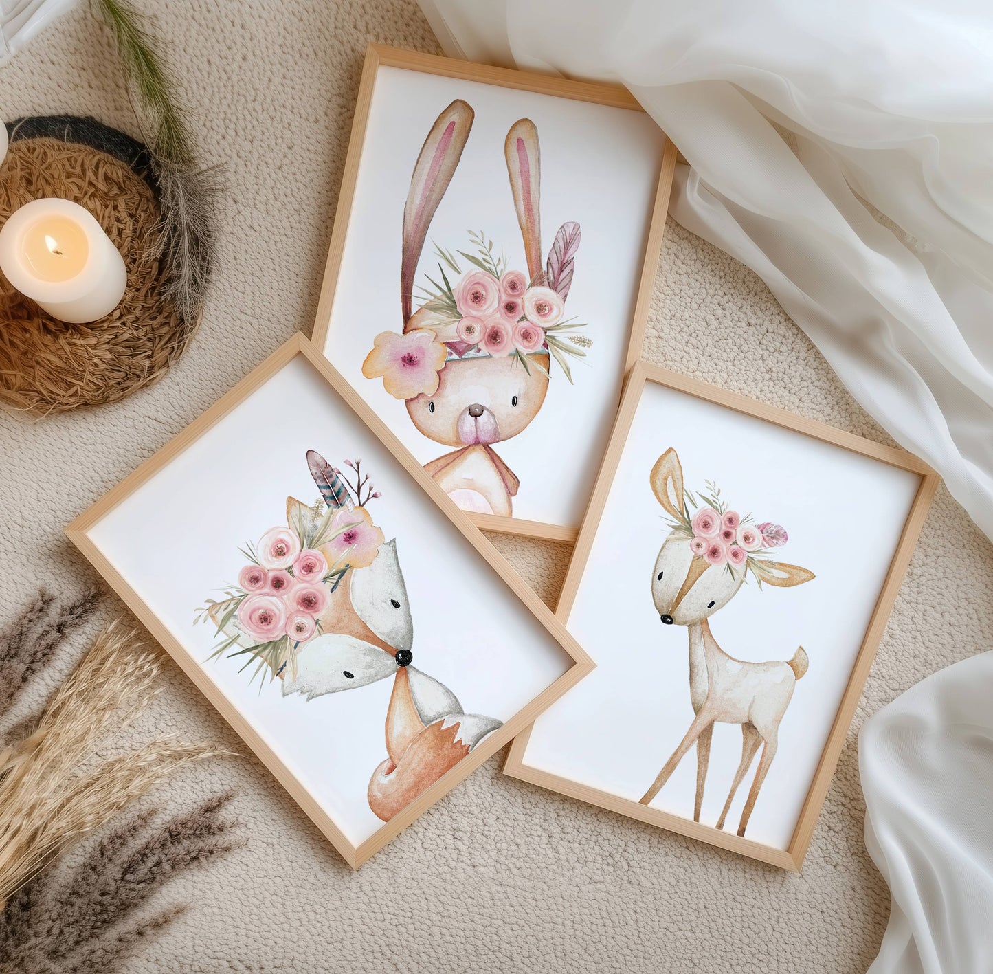 Set 3 affiches animaux aquarelle pour chambre enfant - cadeau de naissance par Le temps des paillettes