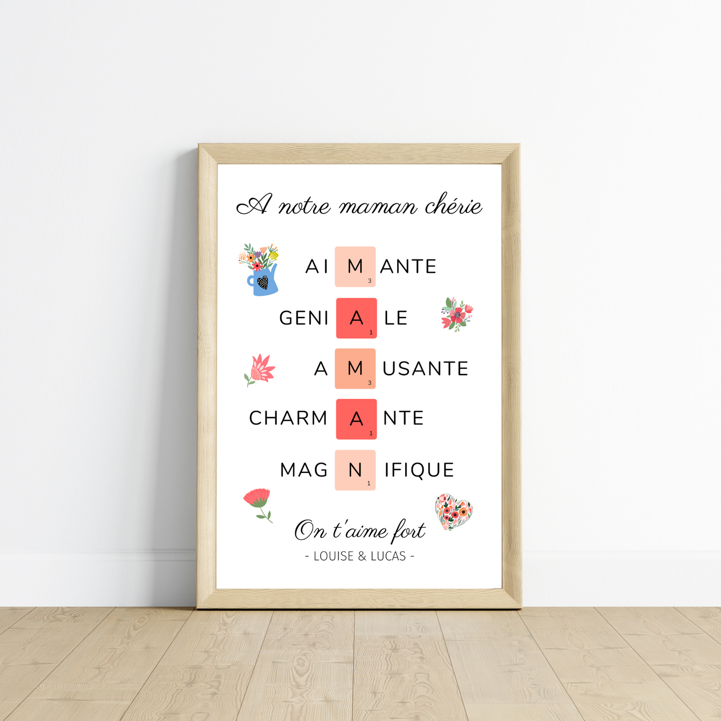 Affiche maman scrabble personnalisée - Cadeau fête des mères - cadeau pour maman par Le Temps des Paillettes - Le Temps des Paillettes