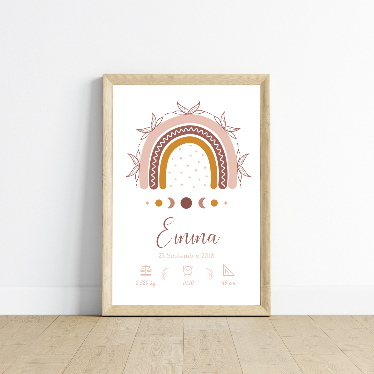 Affiche bébé arc en ciel bohème - cadeau naissance personnalisé terracotta par Le Temps des Paillettes - Le Temps des Paillettes