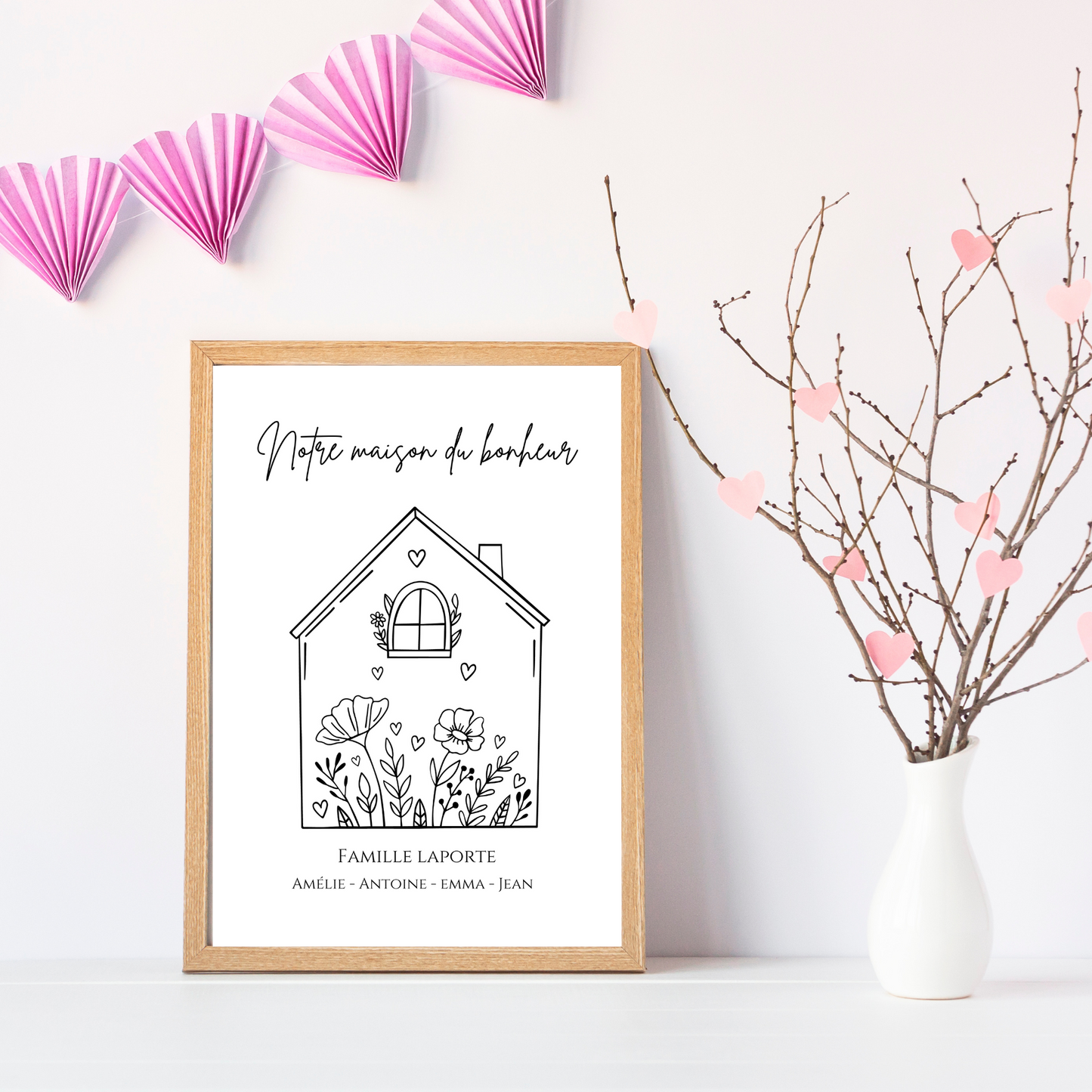 Affiche famille minimaliste, Affiche Maison personnalisée avec prénoms - Cadeau personnalisé par Le Temps des Paillettes - Le Temps des Paillettes
