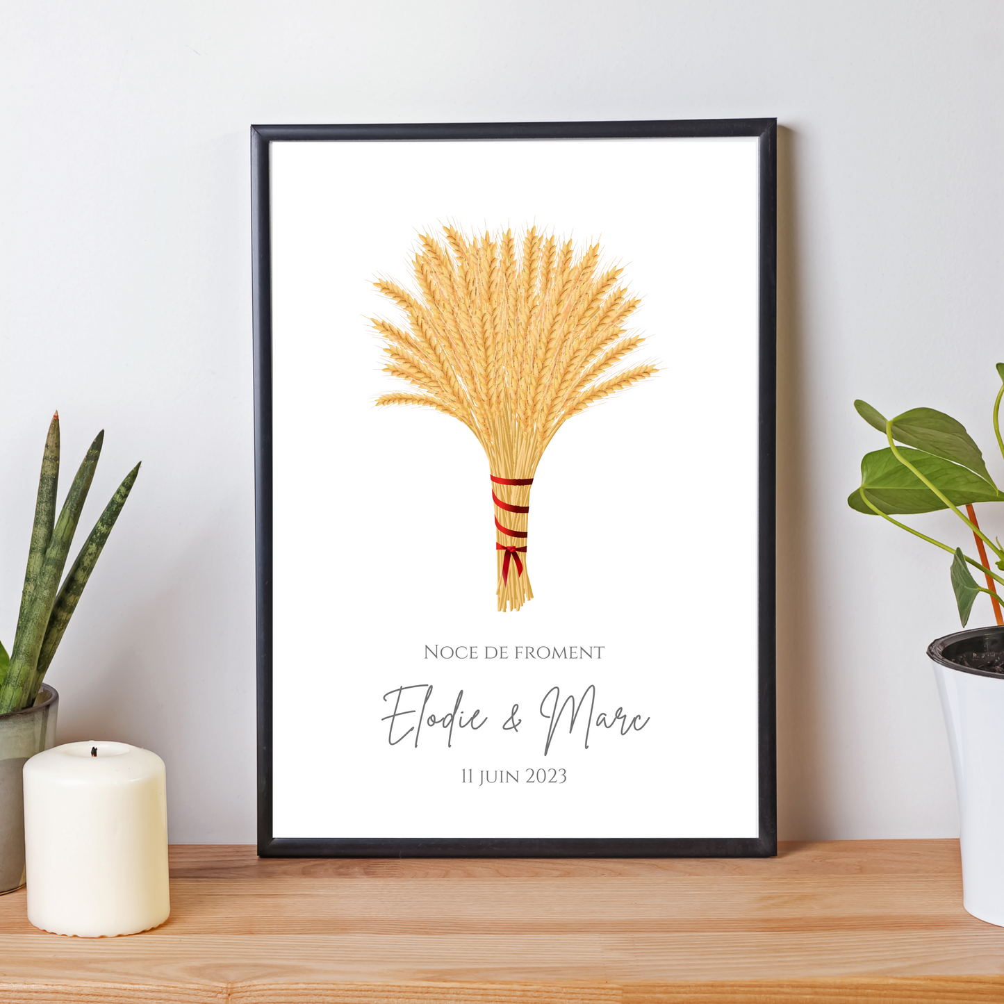 Affiche couple noce de froment - 3 ans de mariage - affiche anniversaire de mariage par Le Temps des Paillettes - Le Temps des Paillettes