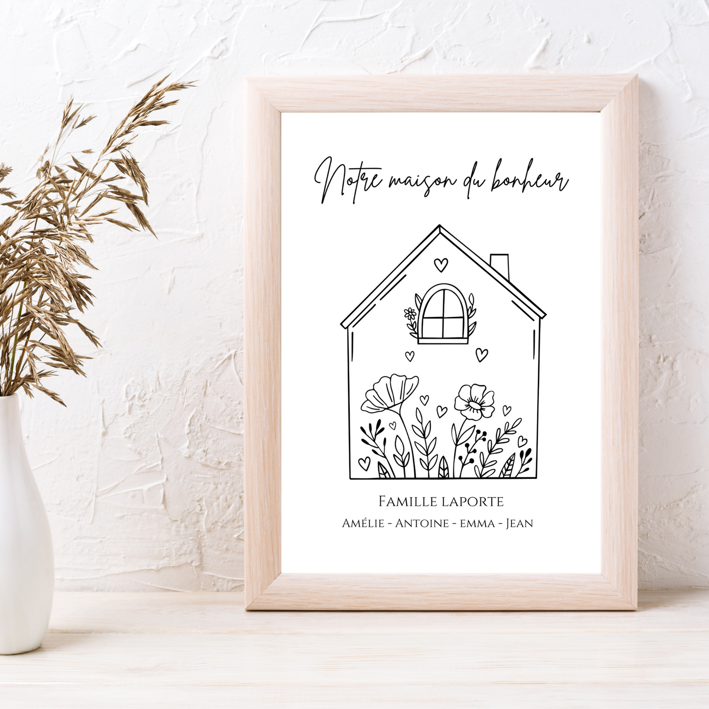 Affiche famille minimaliste, Affiche Maison personnalisée avec prénoms - Cadeau personnalisé par Le Temps des Paillettes - Le Temps des Paillettes