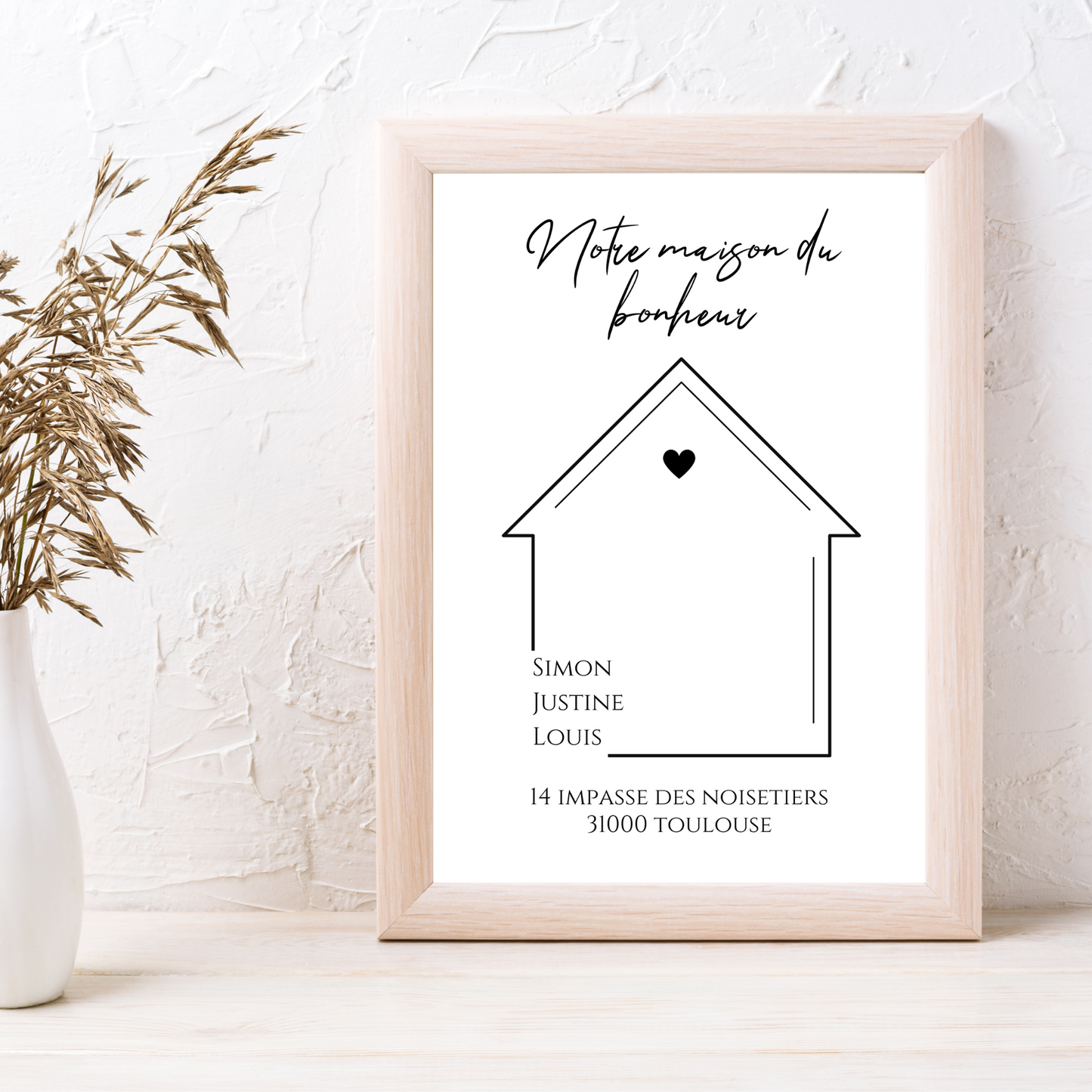 Affiche famille minimaliste, Affiche Maison personnalisée avec prénoms - Cadeau personnalisé par Le Temps des Paillettes - Le Temps des Paillettes