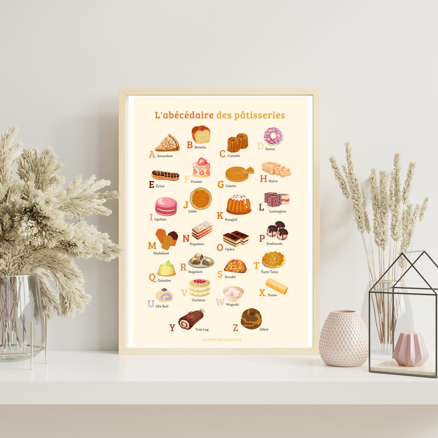Affiche pâtisserie - ABC des pâtisseries en français - décoration pour boulangerie pâtisserie par Les Petits PDF - Le Temps des Paillettes