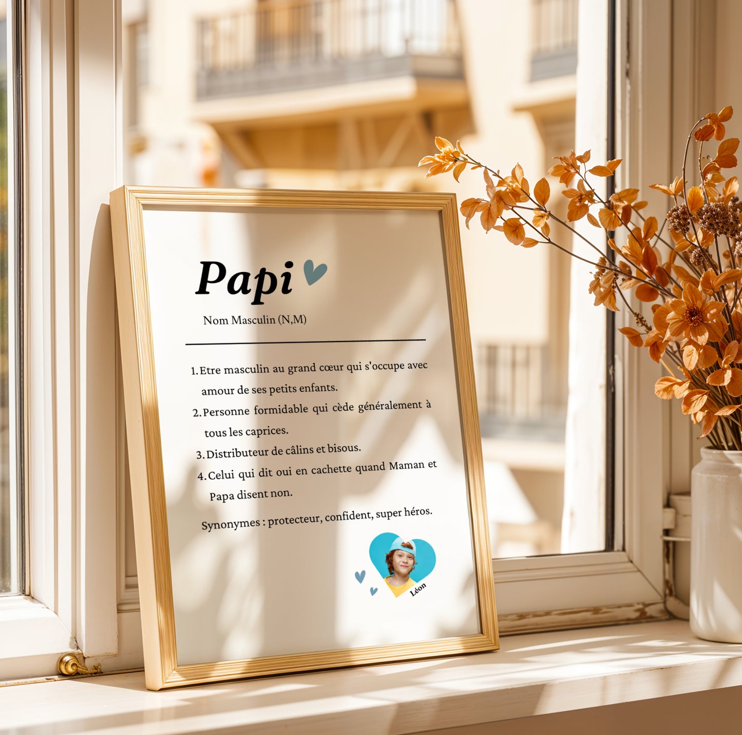 Affiche définition Papi personnalisée avec photo – Cadeau fête des grands-pères ou noel