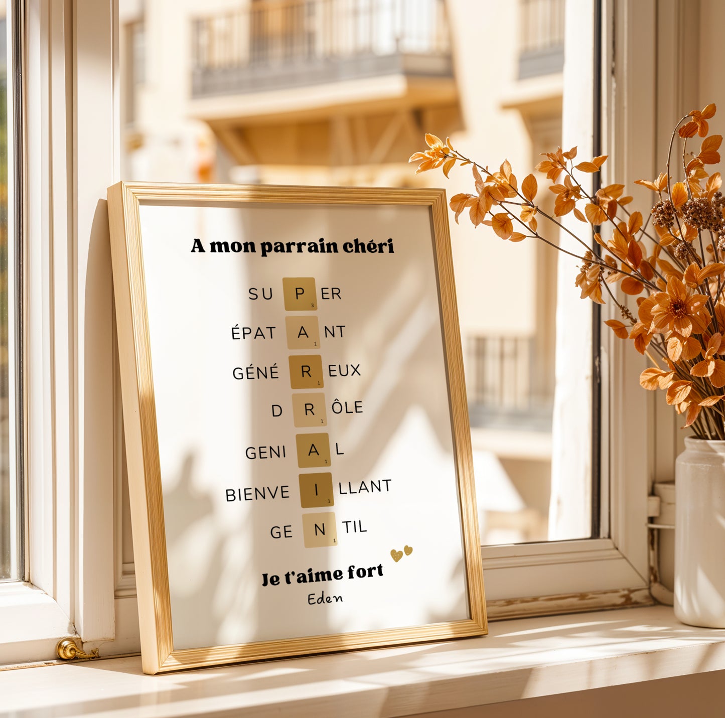 Affiche Parrain Scrabble – Idéal pour Noël, Anniversaire ou Baptême