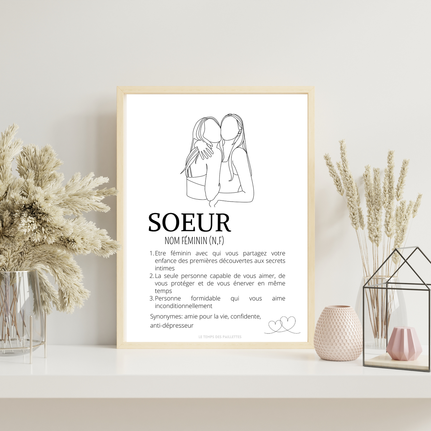 Affiche Définition sœur - Poster sœur personnalisé avec prénoms par Le Temps des Paillettes - Le Temps des Paillettes