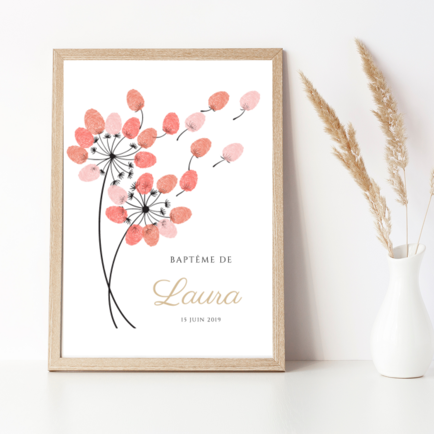 Arbre à empreintes pissenlit pour baptême / anniversaire - Affiche empreinte personnalisée par le Temps des Paillettes - Le Temps des Paillettes