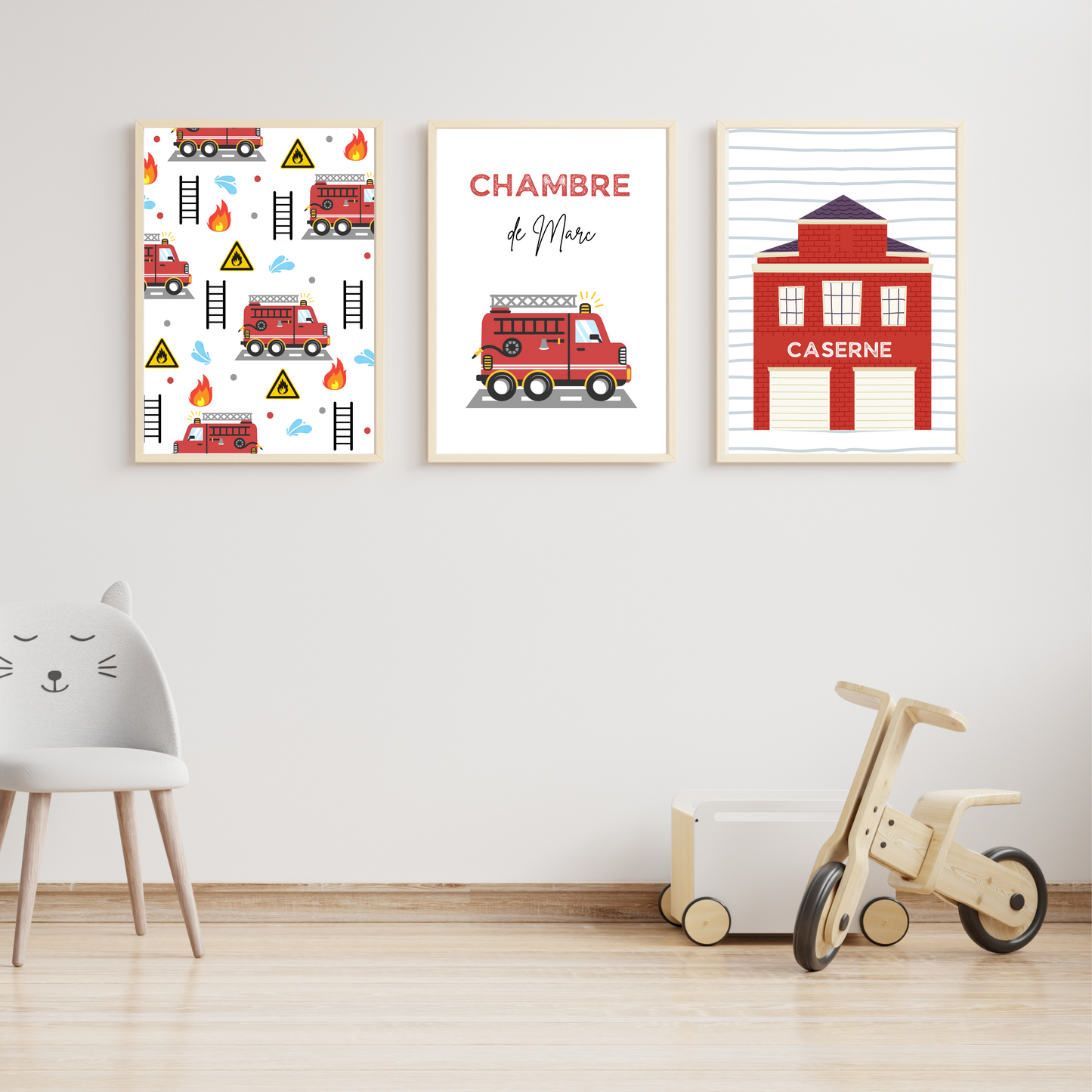 Affiches enfant pompier - Affiche chambre de garçon personnalisé - décoration pompier par Le Temps des Paillettes - Le Temps des Paillettes