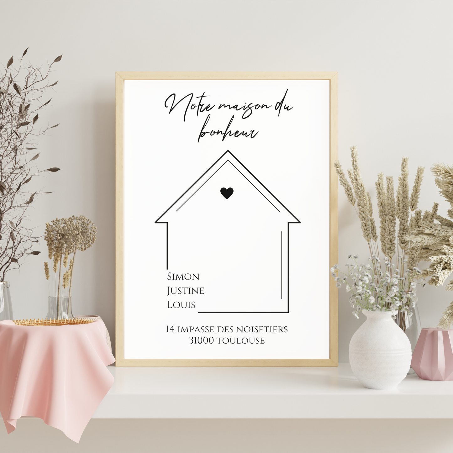 Affiche famille minimaliste, Affiche Maison personnalisée avec prénoms - Cadeau personnalisé par Le Temps des Paillettes - Le Temps des Paillettes