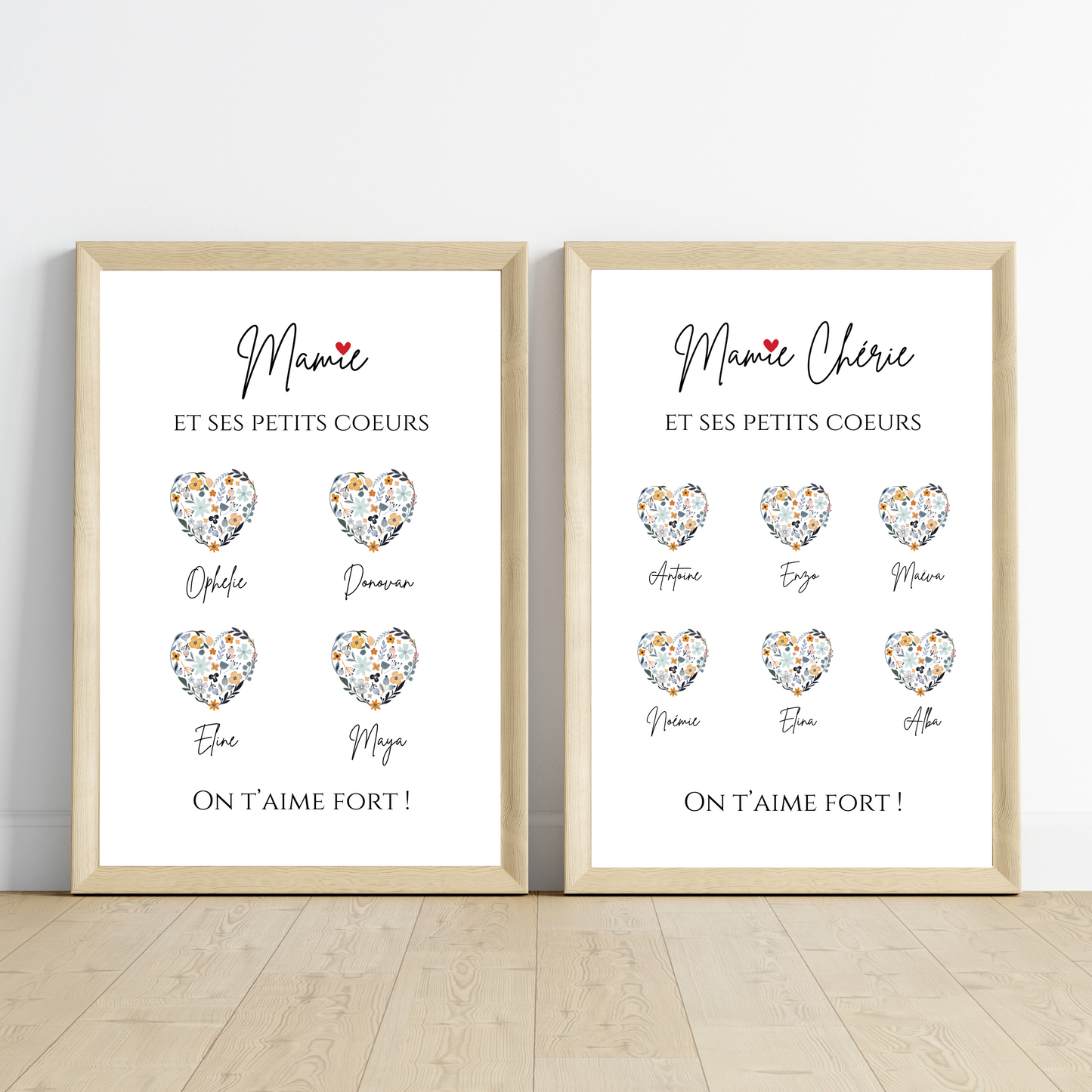 Affiche mamie coeur personnalisée - Affiche mamie avec prénoms petits enfants par Le Temps des Paillettes - Le Temps des Paillettes
