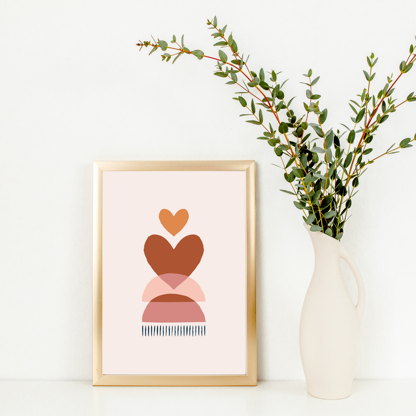 Affiches enfant Style Boho - Affiche de Naissance Arc-en-ciel Terracotta - Initiale et Triple Cœurs - Le Temps des Paillettes
