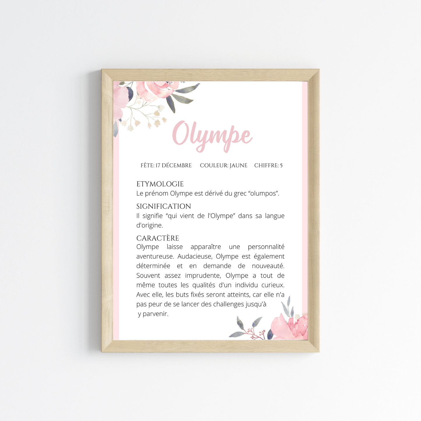 Affiche définition prénom enfant - affiche étymologie & caractère par Le Temps des Paillettes - Le Temps des Paillettes