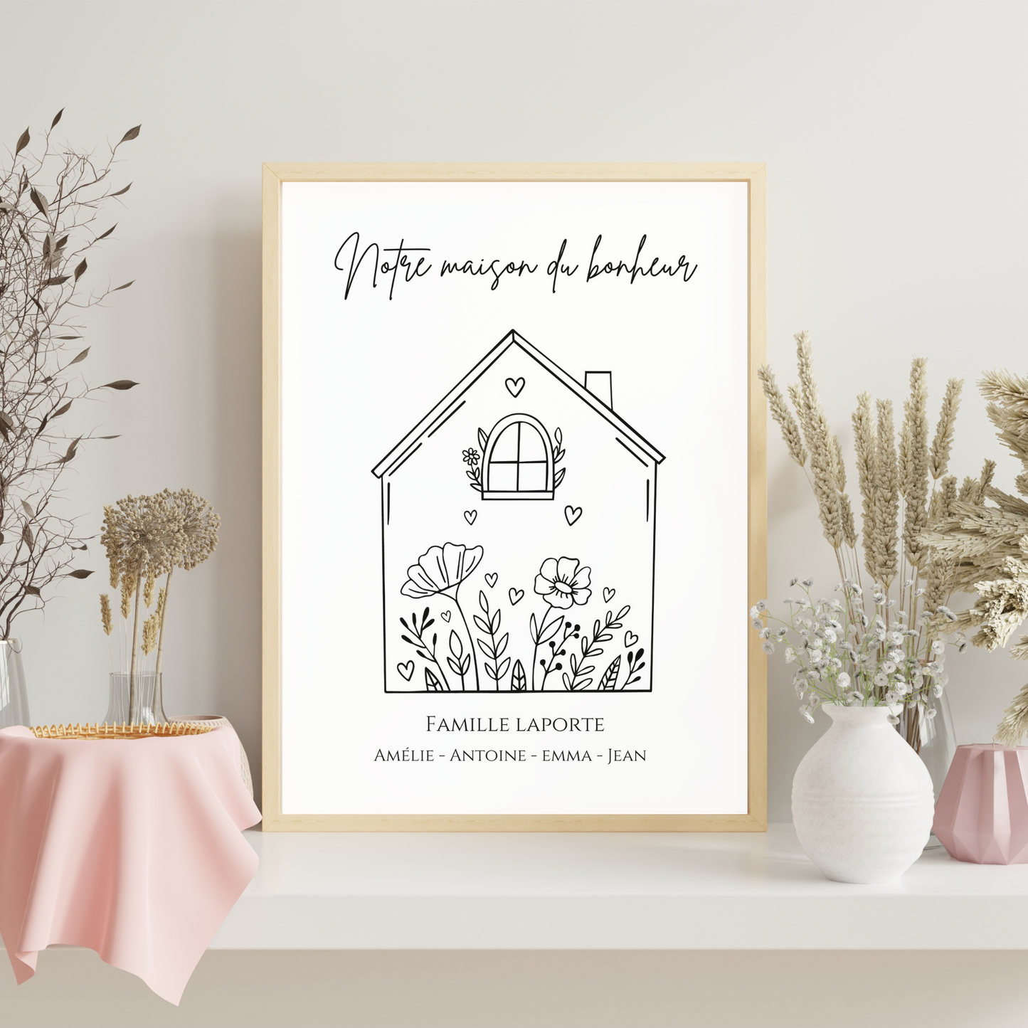 Affiche famille minimaliste, Affiche Maison personnalisée avec prénoms - Cadeau personnalisé par Le Temps des Paillettes - Le Temps des Paillettes