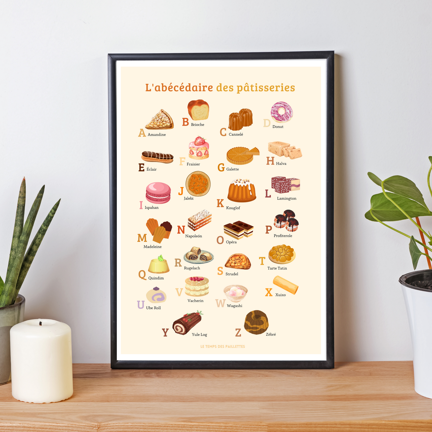 Affiche pâtisserie - ABC des pâtisseries en français - décoration pour boulangerie pâtisserie par Les Petits PDF - Le Temps des Paillettes