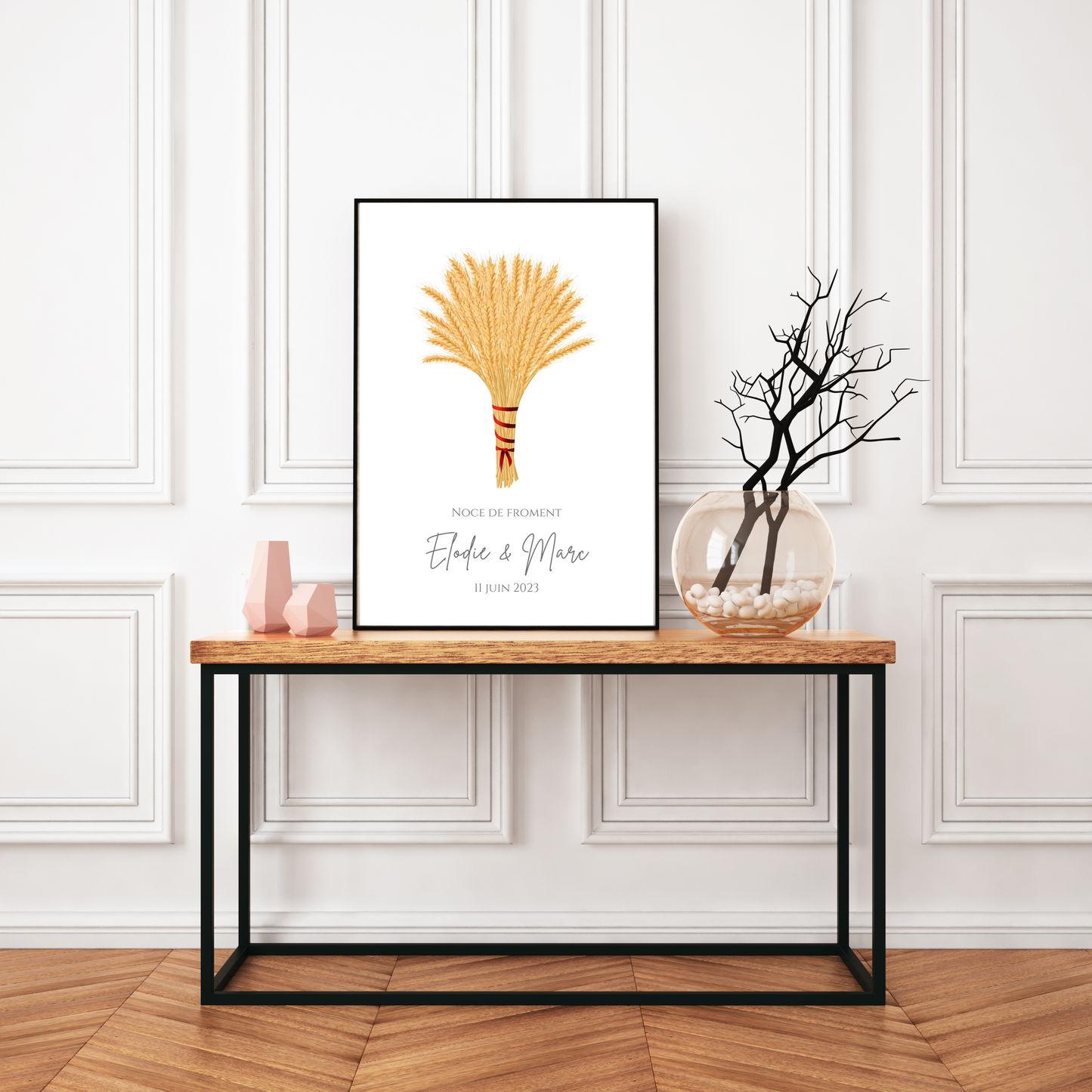 Affiche couple noce de froment - 3 ans de mariage - affiche anniversaire de mariage par Le Temps des Paillettes - Le Temps des Paillettes