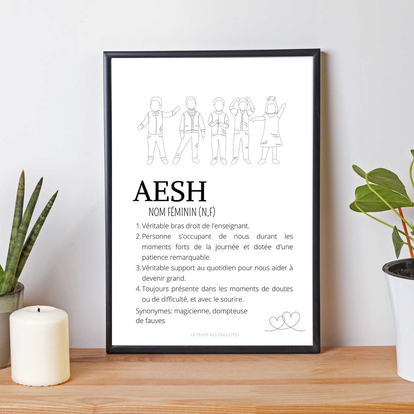 Affiche définition AESH personnalisée - cadeau AESH personnalisée - cadre AESH par Le Temps des Paillettes - Le Temps des Paillettes