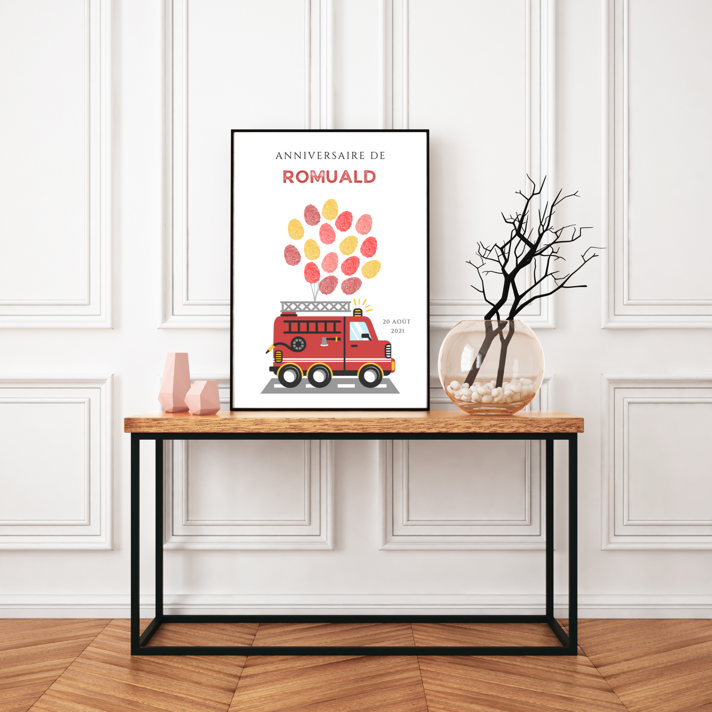 Arbre à empreintes pompier garçon  - Déco anniversaire personnalisé pompier  par le Temps des Paillettes - Le Temps des Paillettes