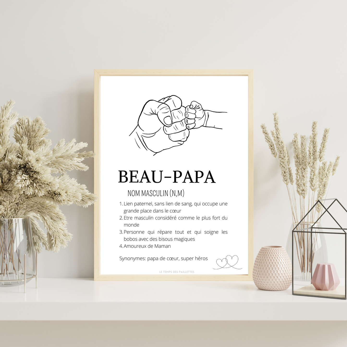 Affiche définition Beau père et single line - Cadeau beau papa - Cadeau fête des pères par Le Temps des Paillettes - Le Temps des Paillettes