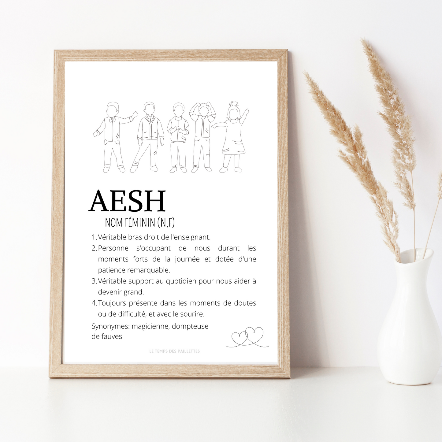 Affiche définition AESH personnalisée - cadeau AESH personnalisée - cadre AESH par Le Temps des Paillettes - Le Temps des Paillettes