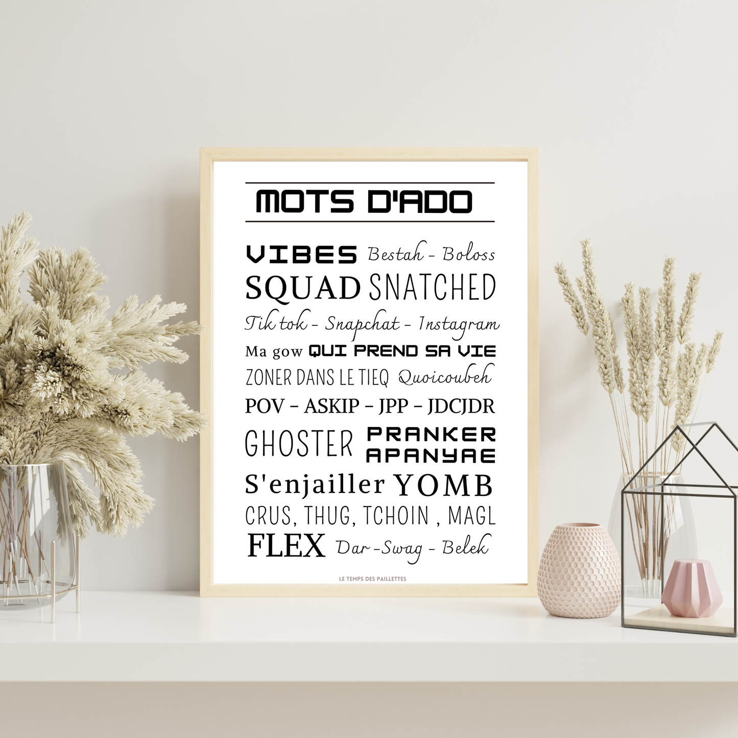 Affiche Mots d'ado - Poster d'art mots et expressions ado - Décoration drôle par Le Temps des Paillettes - Le Temps des Paillettes