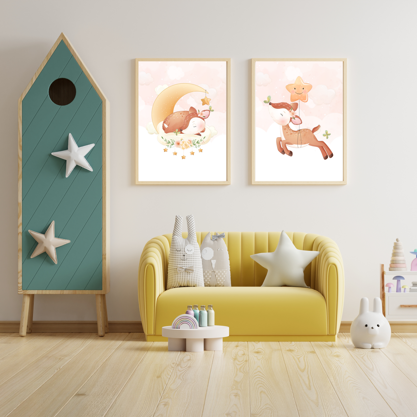 Affiches enfant biche - Affiche de Naissance animaux - Cadeau de naissance personnalisé par Le Temps des Paillettes - Le Temps des Paillettes
