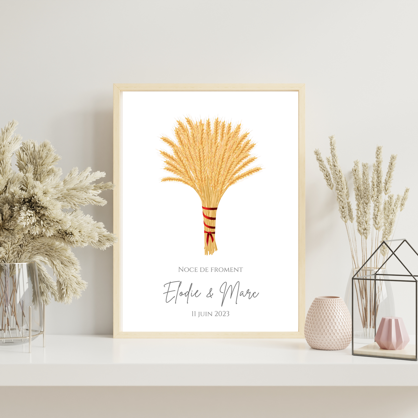 Affiche couple noce de froment - 3 ans de mariage - affiche anniversaire de mariage par Le Temps des Paillettes - Le Temps des Paillettes